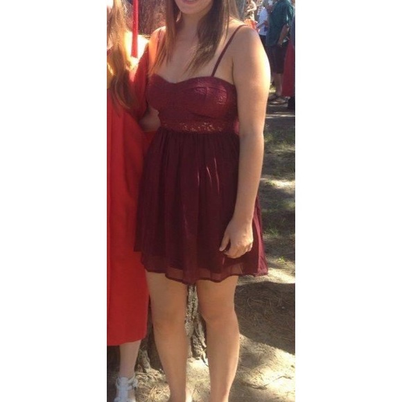 Burgundy Lace/Chiffon Mini Dress - Picture 4 of 7